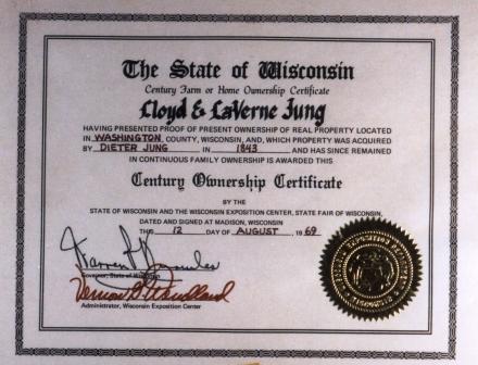 Jung Century Farm Certificate
